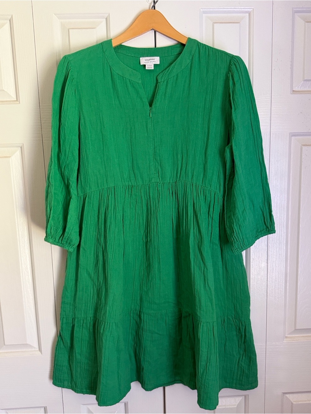 Seraphine Jaycee Short Gauze Zip Front Mini Dress Green Maternity Women’s 8